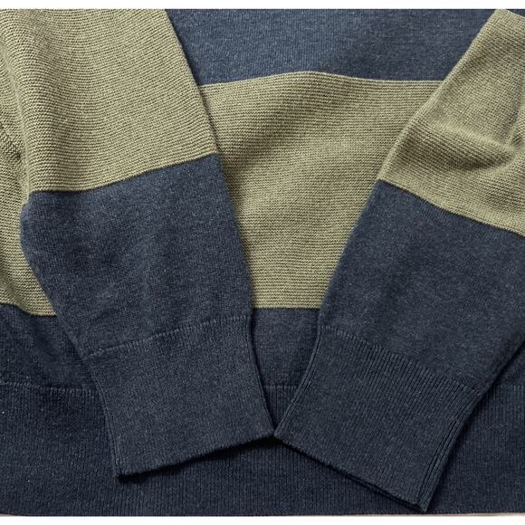 J. Crew Factory Sweater Mens Large Green Blue Rugby Stripe 100% Cotton NWT - Picture 6 of 7